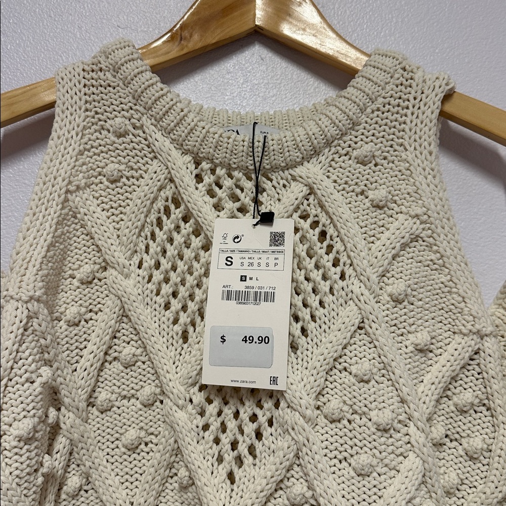 Zara chunky Cable Knit cold Shoulder Sweater in ecru beige small - Picture 6 of 7